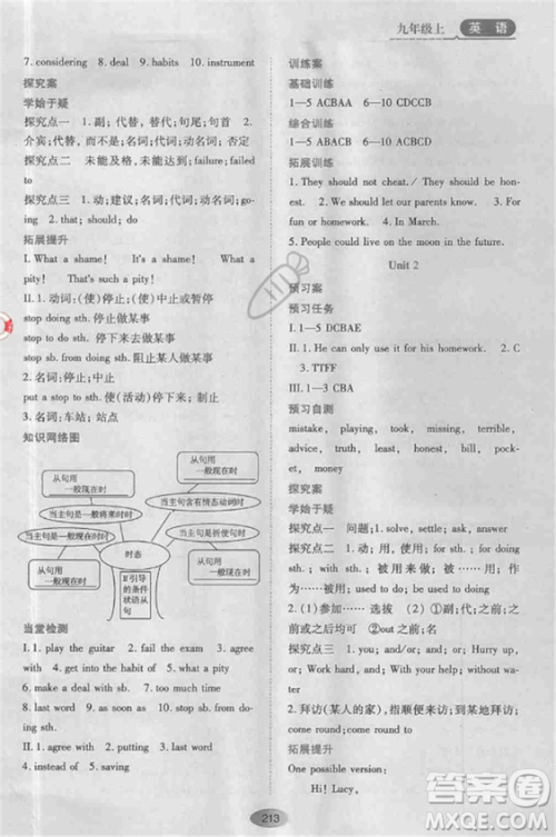 资源与评价九年级上英语2018外研版参考答案