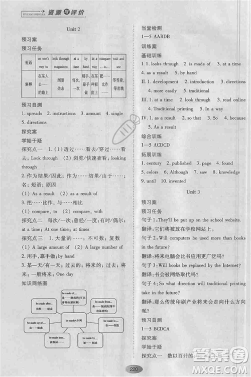 资源与评价九年级上英语2018外研版参考答案