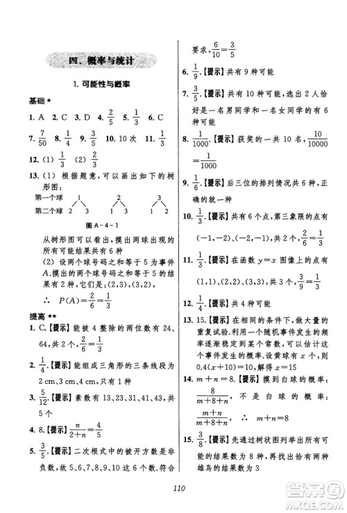 2018年初中四星级题库数学第六版参考答案