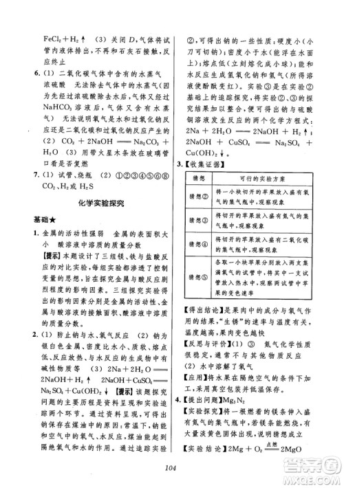 2018年常春藤初中四星级题库化学参考答案 2018年常春藤初中四星级题库化学参考答案