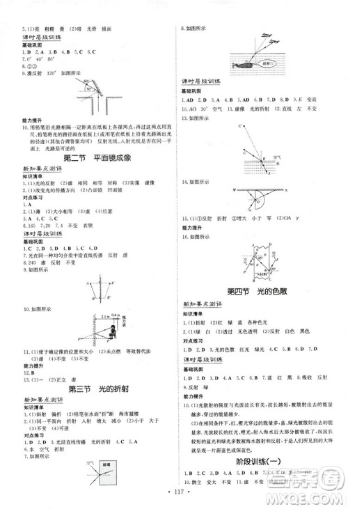 2019版导与练练案课时作业本人教版物理八年级上册答案