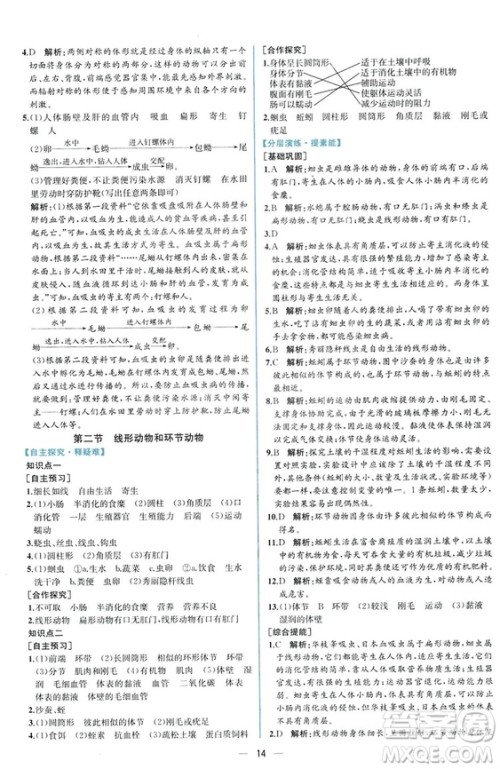 2018同步学历案课时练生物学人教版八年级上册参考答案 2018同步学历案课时练生物学人教版八年级上册参考答案