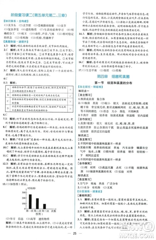 2018同步学历案课时练生物学人教版八年级上册参考答案 2018同步学历案课时练生物学人教版八年级上册参考答案