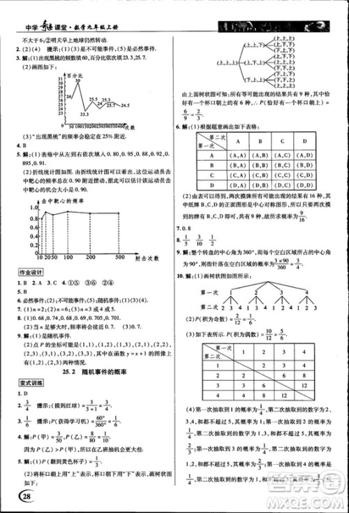 2018中学奇迹课堂九年级数学上册华师大版答案