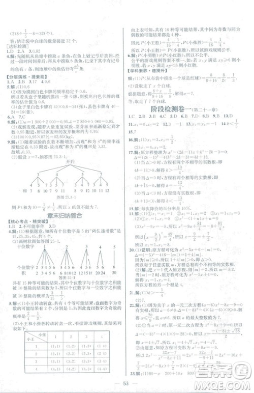 人教版2018数学课时练九年级上册数学课时练同步学历案答案