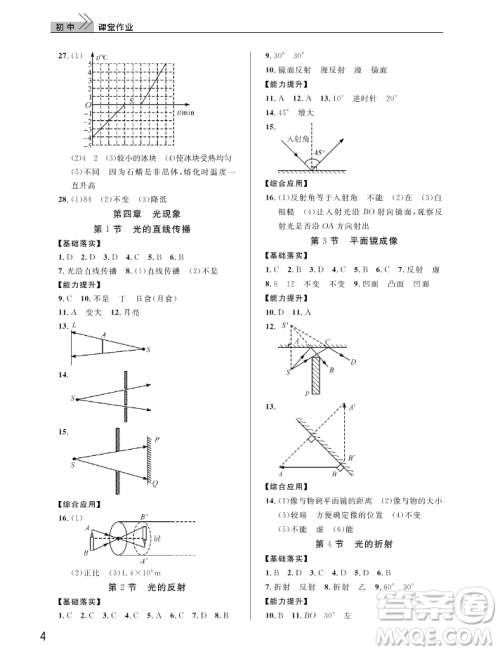 武汉出版社2018智慧学习课堂作业人教版8年级物理上册答案 武汉出版社2018智慧学习课堂作业人教版8年级物理上册答案