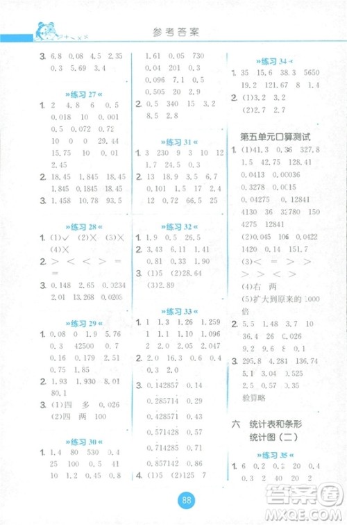 2018秋新版春雨教育口算心算速算天天练五年级上册小学数学书同步训练苏教版答案 2018秋新版春雨教育口算心算速算天天练五年级上册小学数学书同步训练苏教版答案