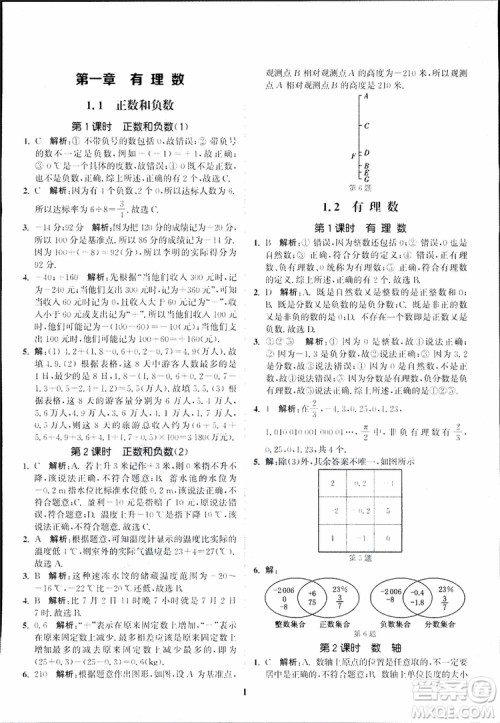 2018秋拔尖作业本七年级数学上册RJ人教版参考答案 2018秋拔尖作业本七年级数学上册RJ人教版参考答案