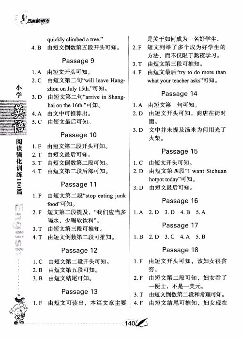 2018年小学英语阅读强化训练100篇五年级参考答案