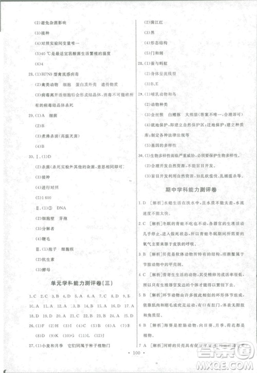 2018天舟文化能力培养与测试生物学八年级上册人教版答案答案 2018天舟文化能力培养与测试生物学八年级上册人教版答案答案