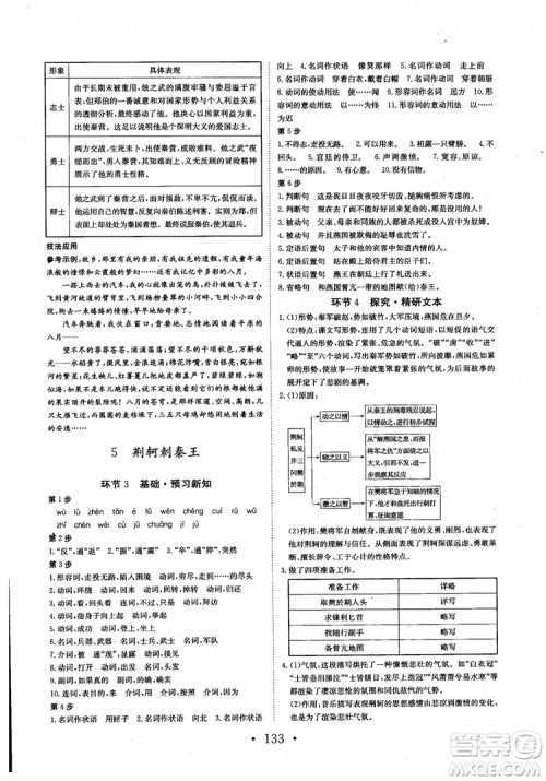 2018长江作业本同步练习册语文必修1人教版参考答案