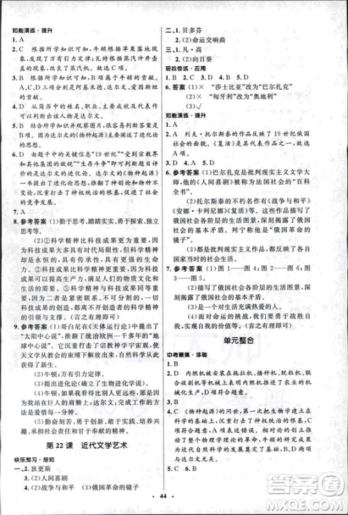 2018新版初中同步测控优化设计九年级上册世界历史北师大版答案