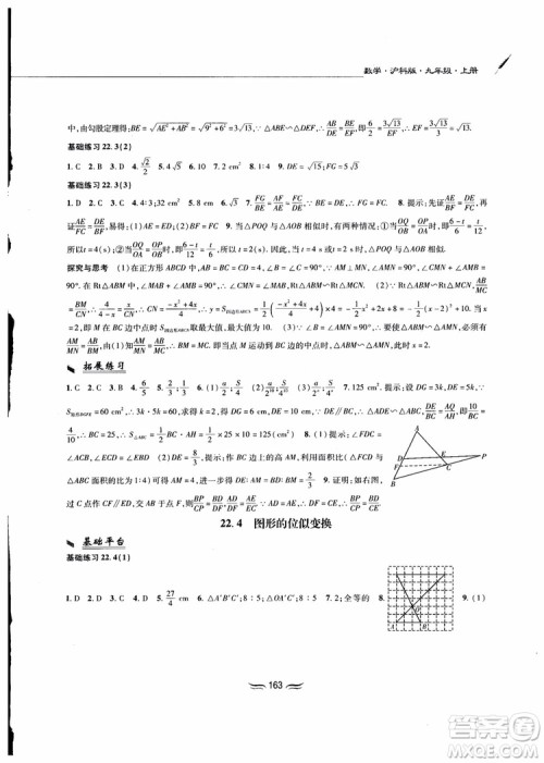 2018秋新编基础训练九年级数学上册沪科版参考答案