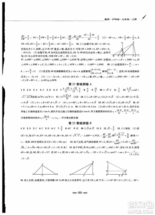 2018秋新编基础训练九年级数学上册沪科版参考答案