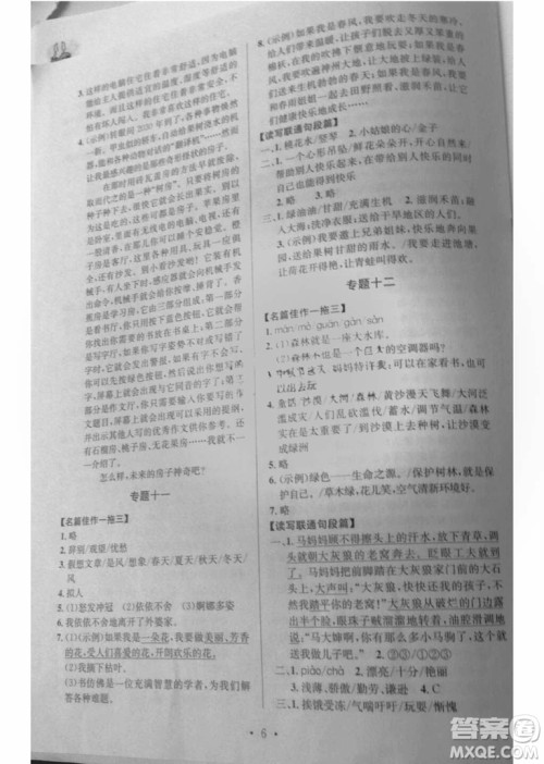 2018年通用版培优新帮手语文四年级参考答案 2018年通用版培优新帮手语文四年级参考答案