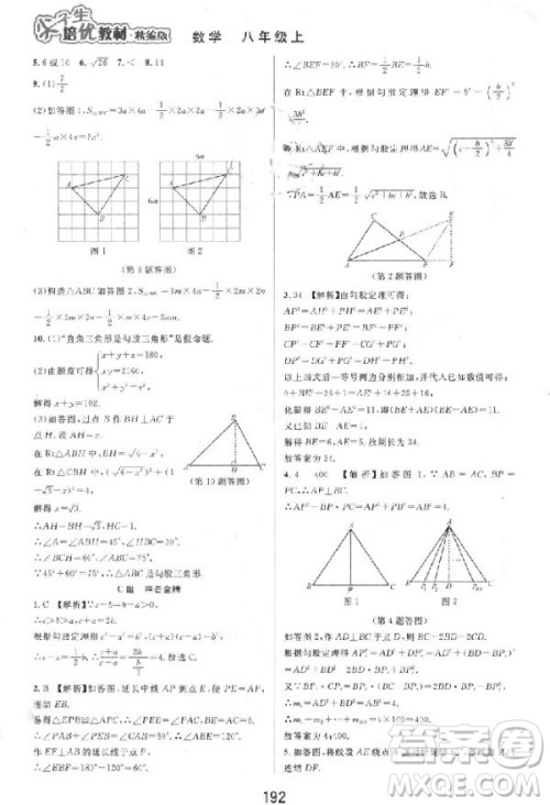 2018秋尖子生培优教材精编版数学八年级上册参考答案