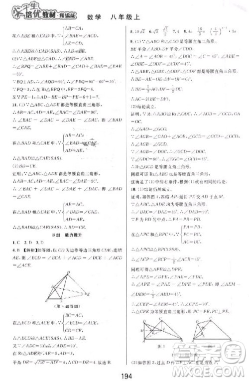 2018秋尖子生培优教材精编版数学八年级上册参考答案