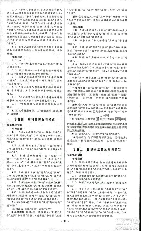 初中总复习优化设计2018人教版语文参考答案