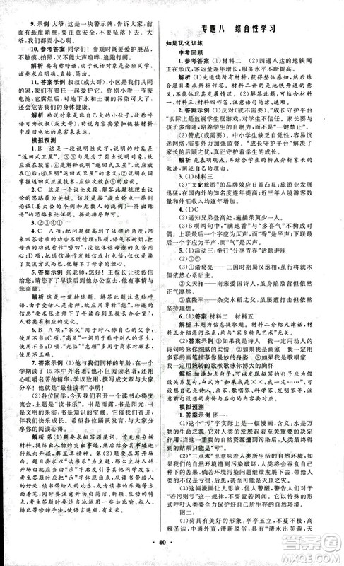 初中总复习优化设计2018人教版语文参考答案