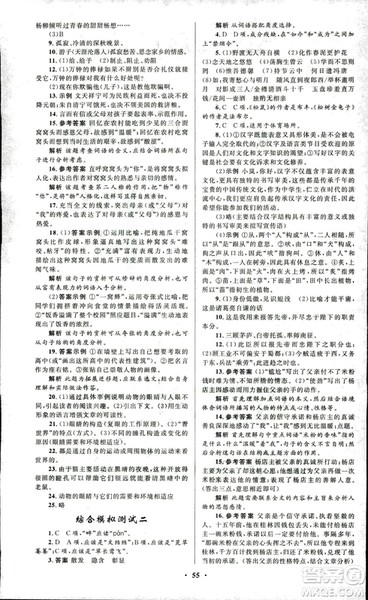 初中总复习优化设计2018人教版语文参考答案