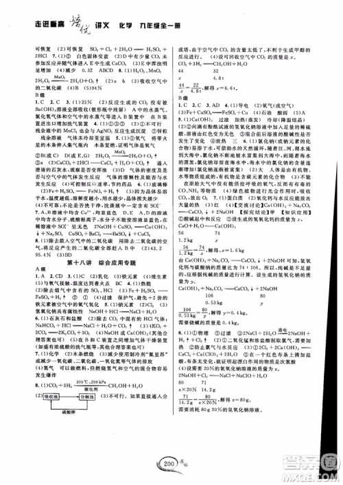 学林驿站2018秋走进重高培优讲义化学九年级人教版参考答案 学林驿站2018秋走进重高培优讲义化学九年级人教版参考答案