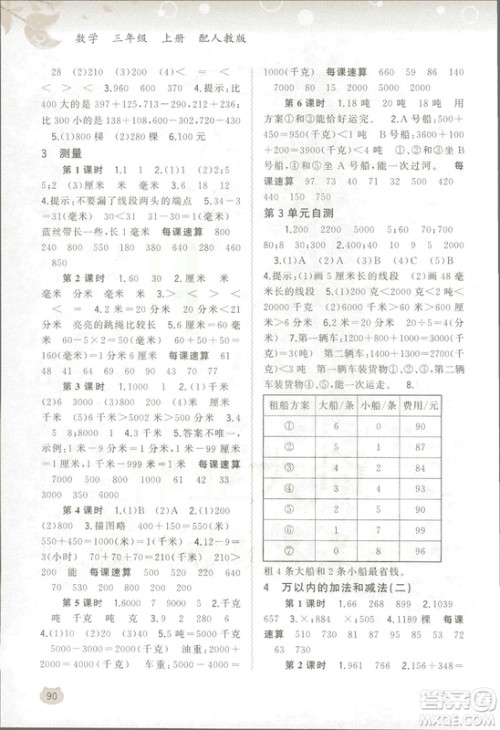 2018新课程学习与测评同步练习三年级数学上人教版答案