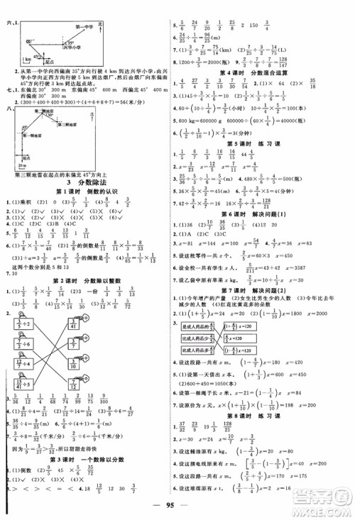 2018秋阳光同学六年级上册数学课时优化作业人教版RJ参考答案