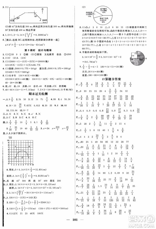 2018秋阳光同学六年级上册数学课时优化作业人教版RJ参考答案