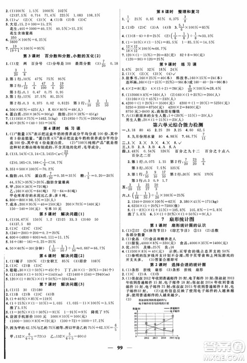 2018秋阳光同学六年级上册数学课时优化作业人教版RJ参考答案