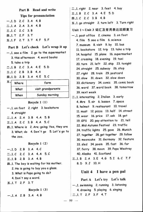 2018秋阳光同学六年级上册英语课时优化作业人教版RJ参考答案