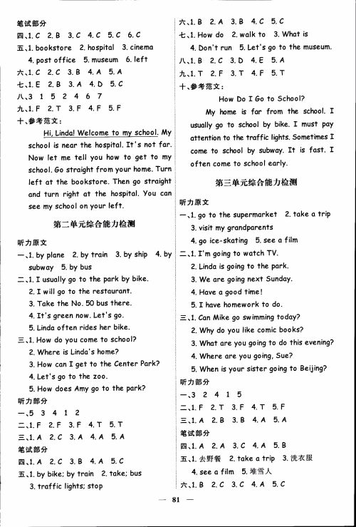 2018秋阳光同学六年级上册英语课时优化作业人教版RJ参考答案 2018秋阳光同学六年级上册英语课时优化作业人教版RJ参考答案