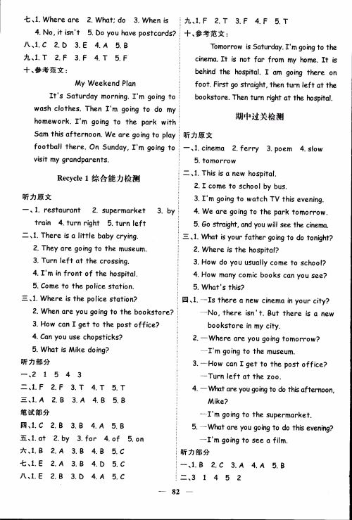 2018秋阳光同学六年级上册英语课时优化作业人教版RJ参考答案