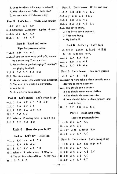 2018秋阳光同学六年级上册英语课时优化作业人教版RJ参考答案