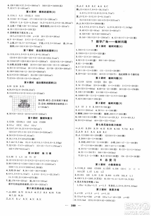 2018秋阳光同学课时优化作业五年级上册数学人教版RJ参考答案 2018秋阳光同学课时优化作业五年级上册数学人教版RJ参考答案