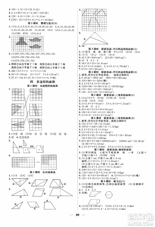 2018年阳光同学课时优化作业本五年级上数学北师大版BS参考答案