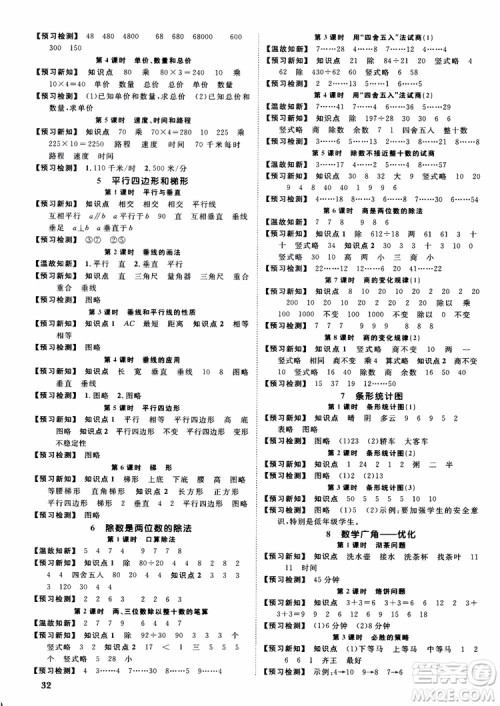 2018秋阳光同学四年级上册数学课时优化作业人教版RJ参考答案 2018秋阳光同学四年级上册数学课时优化作业人教版RJ参考答案