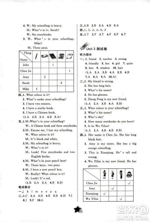 2018新课程学习与测评同步学习四年级上册英语A版单元双测参考答案 2018新课程学习与测评同步学习四年级上册英语A版单元双测参考答案