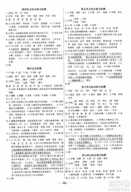 2018年阳光同学课时优化作业语文四年级上册人教版参考答案