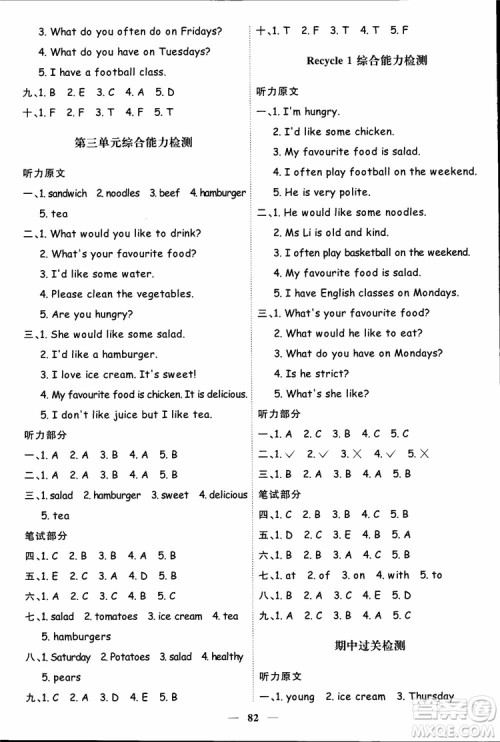 2018秋阳光同学五年级上册英语课时优化作业人教版参考答案