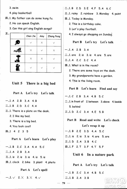 2018秋阳光同学五年级上册英语课时优化作业人教版参考答案