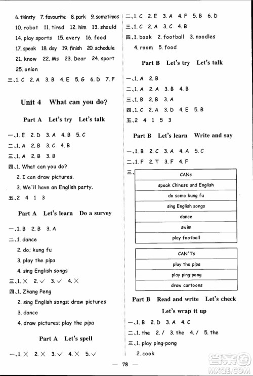 2018秋阳光同学五年级上册英语课时优化作业人教版参考答案