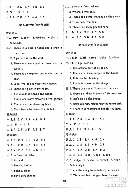 2018秋阳光同学五年级上册英语课时优化作业人教版参考答案