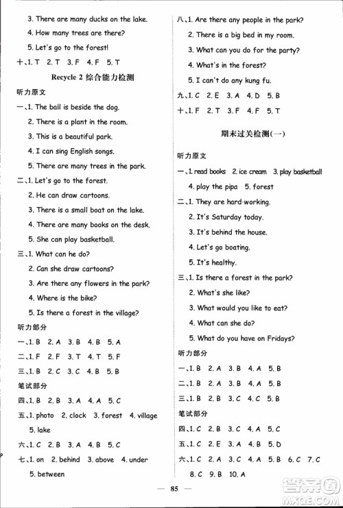 2018秋阳光同学五年级上册英语课时优化作业人教版参考答案