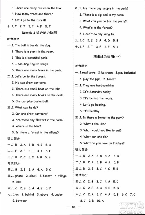 2018秋阳光同学五年级上册英语课时优化作业人教版参考答案