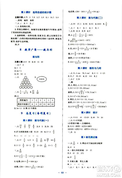 2018年新课标小学同步学习目标与检测6年级数学上册人教版答案