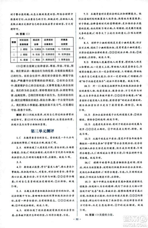 2018人教版新课标初中同步学习目标与检测八年级道德与法治上册参考答案 2018人教版新课标初中同步学习目标与检测八年级道德与法治上册参考答案