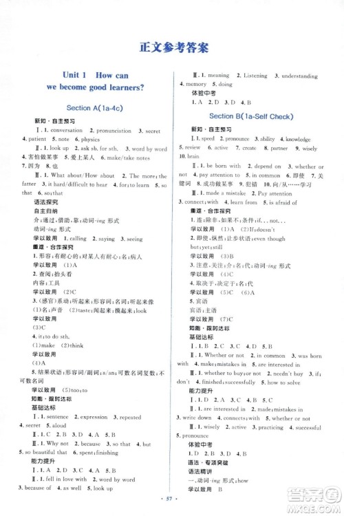 人教版2018新课标初中同步学习目标与检测九年级英语全一册参考答案
