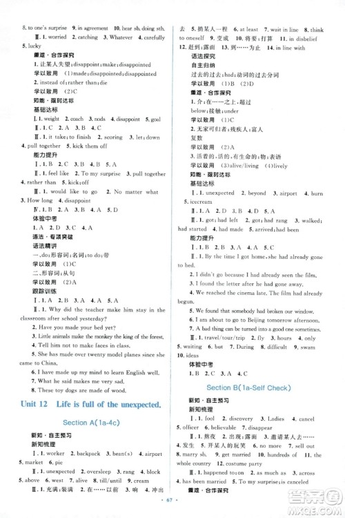 人教版2018新课标初中同步学习目标与检测九年级英语全一册参考答案