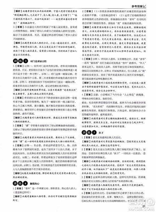 2018年易佰图书现代文阅读高效提分训练100篇七年级参考答案