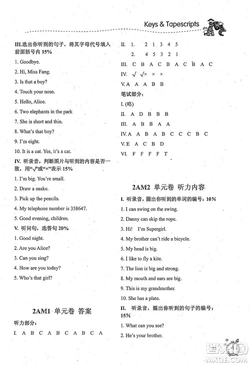 2018版名师精选课课练二年级上英语N版参考答案 2018版名师精选课课练二年级上英语N版参考答案